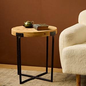 Mesa auxiliar de hierro con tapa de madera hecha a mano que muestra un trabajo artesanal en hierro y un madera maciza bellamente acabada. - Product Image 2