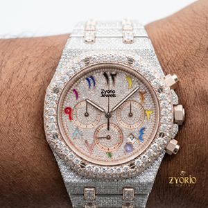 Reloj de Lujo con Incrustaciones de Moissanita para Hombre, Personalizado en Dos Tonos, Oro Rosa y Acero Inoxidable, con Diamantes y Esfera Árabe - Product Image 5