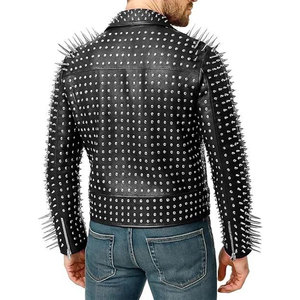 Long Spikes Rock <b>Punk</b> Gothic All Studded Motorcycle Genuine Faux Leather Handmade <b>Jacket</b> - Product Image 2