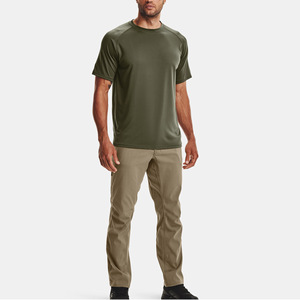 T-shirt à manches courtes pour homme, vert olive, séchage rapide, col rond, coupe classique, jersey décontracté, couleur unie - Product Image 2