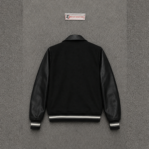 Veste universitaire noire PREMIUM pour homme, manches en laine classiques, boutons-pression sur le corps, style bomber, streetwear, décontractée, hiver, écologique, séchage rapide - Product Image 6