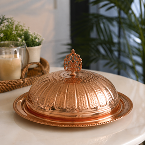 Handmade Pure Copper <b>Food</b> Serving <b>Tray</b> with Dome Lid | Hammered Copper Serving Platter with Cover | Luxury Buffet <b>Food</b> <b>Warmer</b> - Product Image 3