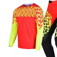 Ensemble de maillot et pantalon de motocross pour homme sur mesure, rouge et jaune flamme, manches longues, impression par sublimation, séchage rapide, équipement de course à vélo, uniforme