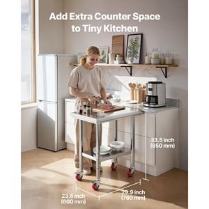 24 X 30 Inches Stainless Steel <b>Table</b> with Wheels Adjustable Undershelf Workstation Commercial <b>Kitchen</b> Food <b>Prep</b> Worktable - Product Image 2