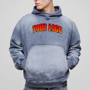 Sweat à capuche oversize 100 % coton pour homme, décontracté, coupe ample, col montant, délavage acide, molleton de haute qualité, écologique - Product Image 1