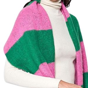 <b>Pink</b> Green Bold Color Block Scarf Soft Warm Fashion <b>Wrap</b> Women Winter Shawl Casual Oversized Neck Accessory Stylish Outdoor Wear - Product Image 2