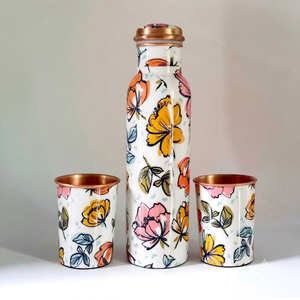 Botella de cobre de gran volumen, compra al por mayor, botella de agua de cobre con tapa, diseño de hojas bohemias, portátil para viajes. - Product Image 3