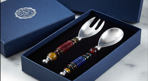 Luxury Silver Head Salad <b>Server</b> Satin Polish With Colourful Handcrafted Beaded Handle For Family Meals And Parties Weddings - Product Image 5