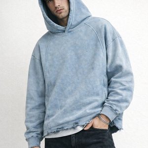 Sudadera con Capucha Extra Grande para Hombre, Color Sólido, Felpa de Algodón Lavado, Estilo Casual Urbano, Corte Regular, Estilo Otoñal - Product Image 3
