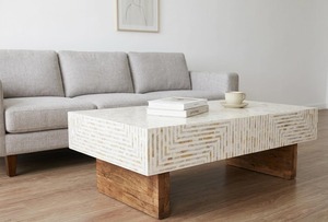 Table basse rectangulaire en nacre faite à la main, design moderne, écologique, pour salon - Product Image 5