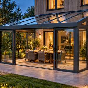 Pérgola de Techo de Vidrio y Aluminio Negro de Alta Calidad, Transpirable, Resistente a la Intemperie, con Marco Rectangular para Jardín, Balcón o Terraza de Villa - Product Image 6