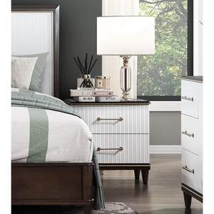 Mesita de noche contemporánea de 1 pieza con acabado en blanco y cereza con adornos dorados en dos tonos, muebles de dormitorio modernos con 2 cajones - Product Image 4