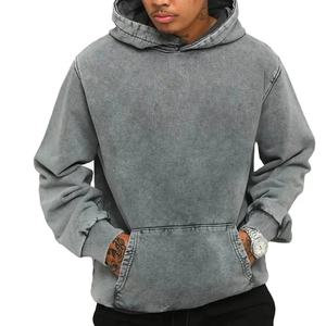 Sudadera con Capucha Personalizada de Algodón 100% de Alto Gramaje, Estilo Oversize, con Lavado Ácido y Efecto Desgastado Vintage, Lisa, Tipo Pullover para Streetwear - Product Image 2