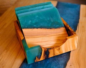 Custom <b>Crafted</b> Wood Resin Beverage Coasters Premium Drink Accessories For Corporate Gifts Wedding Events And Branding - Product Image 2