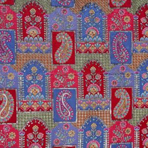 Tissu en soie crêpe imprimé avec motifs arche ottomane et mosaïque cachemire sur fond bleu indigo - Product Image 6