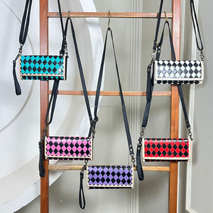 Mini sac à bandoulière de luxe pour femmes usiné à la main avec sangle en cuir à carreaux Long portefeuille à trois volets pochette de créateur de luxe sac à main - Product Image 5