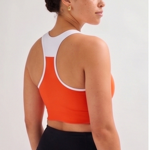 Soutien-gorge de sport dos nageur orange pour femme, col ras du cou, maintien moyen, sans coutures, contraste, pour fitness et yoga - Product Image 4