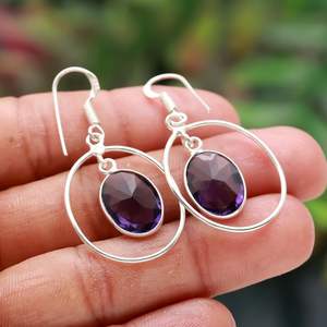 Boucles d'oreilles en améthyste, argent sterling 925, pierre précieuse naturelle, bijoux faits à la main pour femmes, vente en gros - Product Image 1