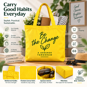 Sac fourre-tout en toile jaune, couleur unie, style minimaliste, sac de shopping toutes saisons - Product Image 5