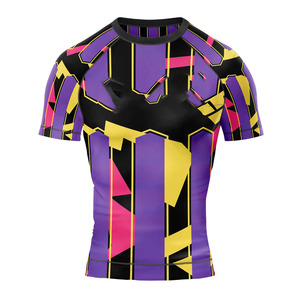 Camiseta de Artes Marciales Mixtas Personalizada por Sublimación, Unisex, Ajustada, de Secado Rápido, Duradera, Transpirable, Mezcla de Spandex/Poliéster, Azul y Blanco - Product Image 3