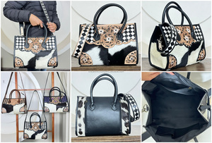 Elegant Design New Women <b>Tote</b> <b>Bags</b> Large Capacity Hand Tooled Checkered Leather Leisure <b>Tote</b> <b>Bag</b> Cowhide Crossbody Handbag Purse - Product Image 3