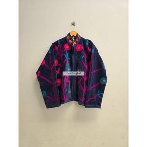 Veste matelassée unisexe en velours de coton tricoté avec broderie florale style bohème hippie, col montant, séchage rapide, longueur standard - Product Image 5