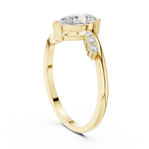 Bague de fiançailles en or jaune avec diamant de laboratoire taille poire et pierres latérales pour femme, élégante bague de promesse solitaire, cadeau - Product Image 4