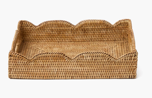 Handwoven Color Enamel Rattan Modern Party Eco-Friendly Round Serving <b>Tray</b> Scalloped Woven <b>Basket</b> Food Plate Table Decor - Product Image 4