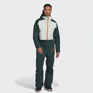 Combinaison de ski pour homme adulte, imperméable, isolée en polaire Tex, avec fermeture éclair, capuche, design rétro à panneaux, vert - Product Image 1