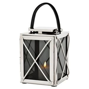 Luxurious <b>White</b> Metal Glass Lantern Candle Holder Cross <b>Frame</b> Decorative Indoor Outdoor Lamp - Product Image 1