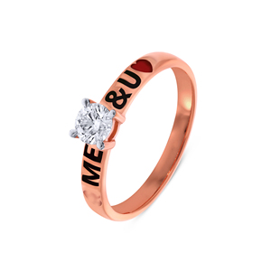 Anillo de Compromiso de Lujo para Mujer, Chapado en Oro Rosa, con Grabado ME & U, Circonita Cúbica Redonda de Corte Brillante - Product Image 1