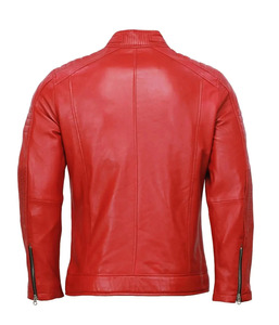 Chaqueta Bomber de Cuero PU Roja para Hombre, con Logotipo Frontal, Cuello Alto, Cierre de Cremallera, Corte Ajustado, Transpirable, Estilo Motero, para Otoño - Product Image 3
