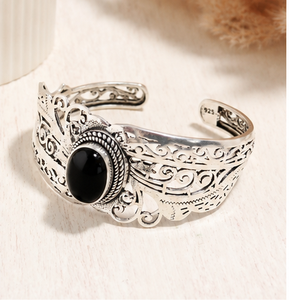 Black Onyx <b>Silver</b> <b>Cuff</b> <b>Bracelet</b> – Handmade 925 Sterling <b>Silver</b> Boho Jewelry for Women Natural Black Onyx <b>Bracelet</b> – Vintage Ster - Product Image 1