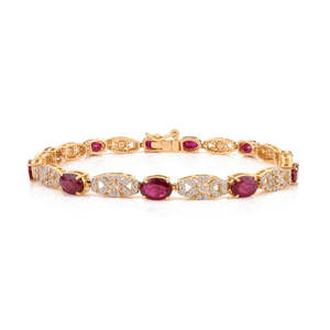 14k Gold 5.02 Ct <b>Ruby</b> and Diamond Art Deco Fashion Tennis <b>Bracelet</b> - Product Image 2
