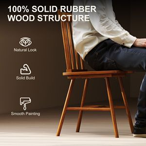 Set di 4 Sedie da Pranzo in Stile Rustico Marrone Chiaro, Sedie da Cucina con Telaio in Legno di Gomma e Schienale a Fuso per Sala da Pranzo - Product Image 5