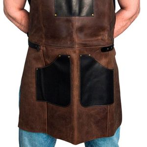 Custom Vintage Dark Brown Genuine Leather Thermal Use <b>Work</b> Wear Top Best Selling High Quality Sleeveless Bib <b>Apron</b> Daily Durable - Product Image 1