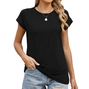 Camiseta de Manga Corta con Cuello Redondo para Mujer, Color Morado, Estilo Casual, Holgada, Transpirable, para Primavera y Verano - Product Image 3