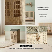 Panier de rangement en rotin écologique de style luxueux avec couvercle, panier à linge tressé, organisateur de jouets naturel, décoration de maison de style campagnard 50x40x30cm