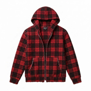 Sudadera con capucha de algodón 100% con cremallera, logo personalizado, tejido waffle sólido, corte regular, lavado ácido, estilo streetwear, hombros caídos y efecto desgastado - Product Image 1