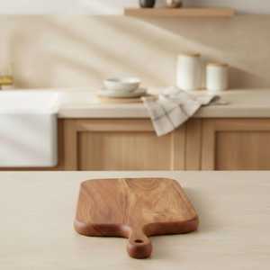 Planche à découper en bois d'acacia avec poignée, planche à charcuterie en bois rustique, plateau de service pour fromages, planche de cuisine, cadeau de pendaison de crémaillère - Product Image 4