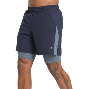 กางเกงขาสั้นกีฬาผู้ชาย 7 นิ้ว 2 in 1 สีน้ำเงินเข้ม สีน้ำเงินเหล็ก แห้งเร็ว สำหรับออกกำลังกาย วิ่ง เทรนนิ่ง และฝึกซ้อม - Product Image 3