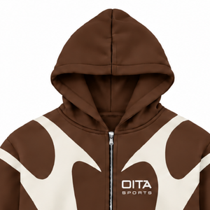 Chocolate Brown Contrast Panel <b>Zip</b> Up <b>Hoodie</b> Men Streetwear Full Zipper Long Sleeve Casual Fleece Hooded Jacket With <b>Pockets</b> - Product Image 3