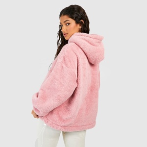Sweat à capuche en coton unisexe surdimensionné de 500 g/m² pull en polaire Teddy de haute qualité sans ficelle à bouton-pression personnalisé hiver à capuche - Product Image 6