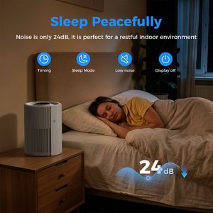 Purificatore d'aria con filtro a 3 stadi, aspirazione a 360°, 5 velocità, modalità silenziosa 24dB, timer per camera da letto, dormitorio, ufficio, bianco - Product Image 5