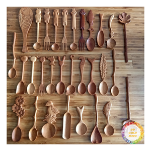 Cuchara de arroz de madera con forma de pez, espátula de madera, cuchara de madera con mango de espárrago, cubiertos de madera con diseño de gato/gatito, juego de cubiertos para niños - CARYLN - Product Image 1