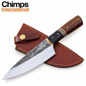 Couteau de chef en acier inoxydable J2 forgé à la main, manche en bois et résine |   Couteau de cuisine à usage quotidien avec étui en cuir - Product Image 6