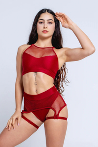 Tenue de pole dance pour femmes, haut court à col haut, bas taille haute, légère, pour spectacles et entraînements d'été. - Product Image 4