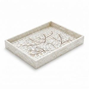 Bandeja Decorativa Hecha a Mano con Incrustaciones de Madreperla, Mosaico Geométrico Cuadrado de Conchas, Plato para Servir, Decoración Vintage para Mesa de Centro - Product Image 3