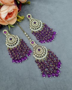 Royal Heavy Beaded Cluster CZ Stone Chandbali Earrings And Mangtika Set Antique Gold Plated Designer Fashion Jewellery For Women - Product Image 4