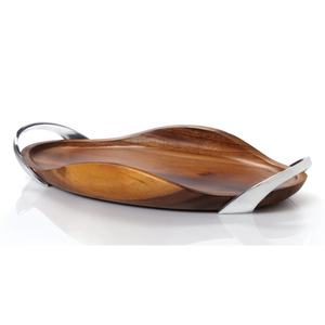 Plateau de service vintage en bois de haute qualité avec poignées en métal argenté pour servir des aliments, présenter des desserts - Product Image 4